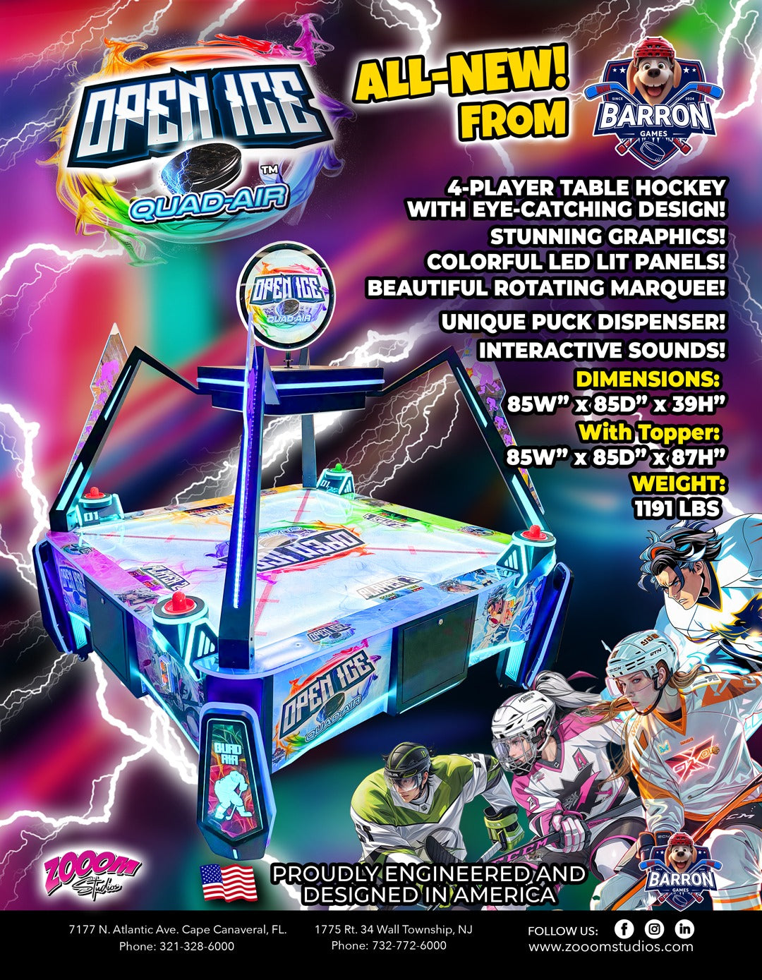 Barron Games - Open Ice Quad - The Ultimate 4 Player Air Hockey Experience!