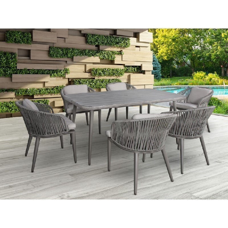 Mod Furniture - Riley 7-Piece Aluminum Outdoor Dining Set with Gray Cushions | RLYDN7PC-GRY