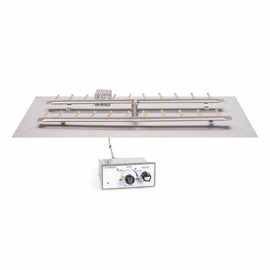The Outdoor Plus - 72 Inch Rectangular Aluminum Flat Pan and 60 Inch Stainless Steel Bullet H-Burner - OPT-BFP1272RSS