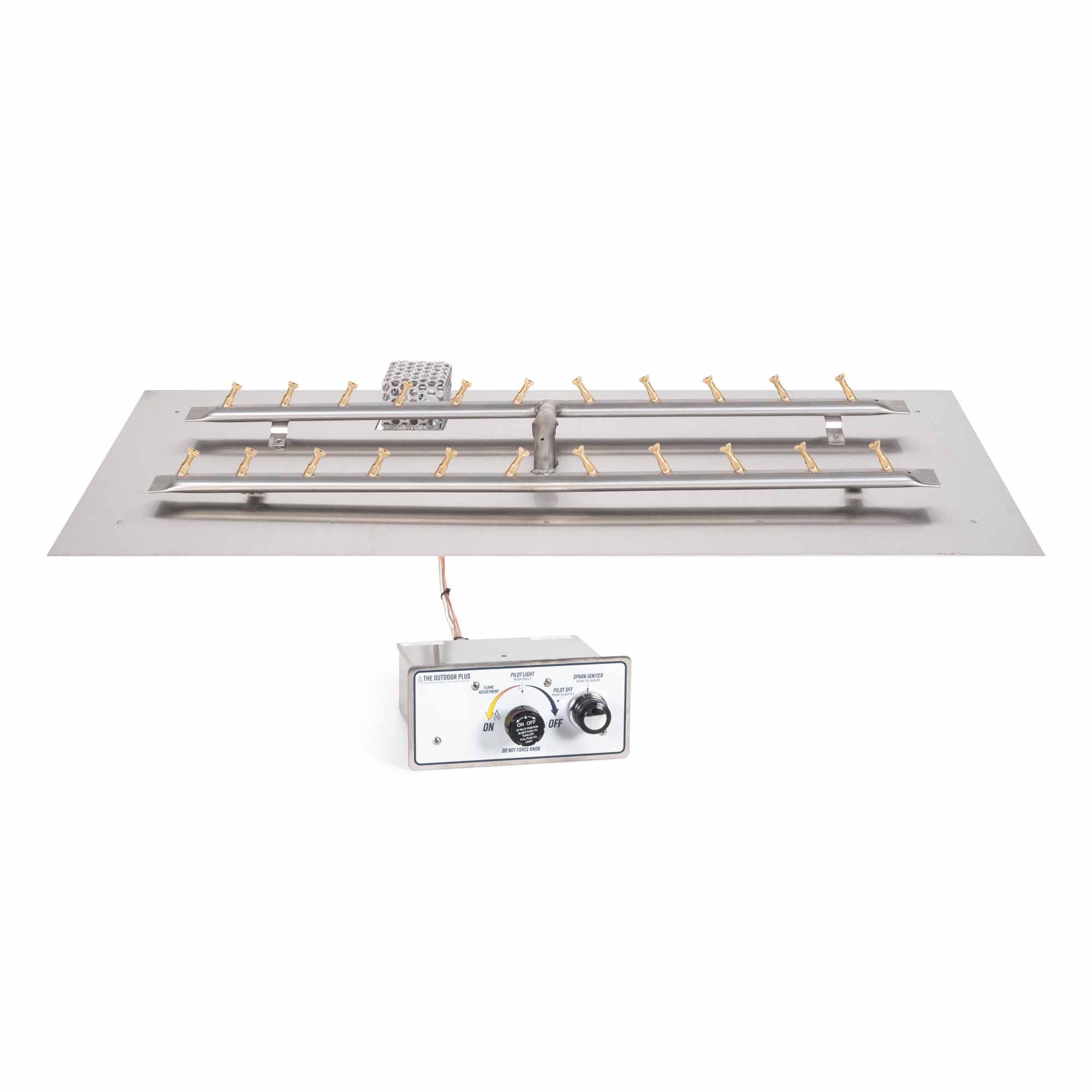 The Outdoor Plus - 48 Inch Rectangular Aluminum Flat Pan and 36 Inch Brass Bullet H-Burner - OPT-BFP1248R