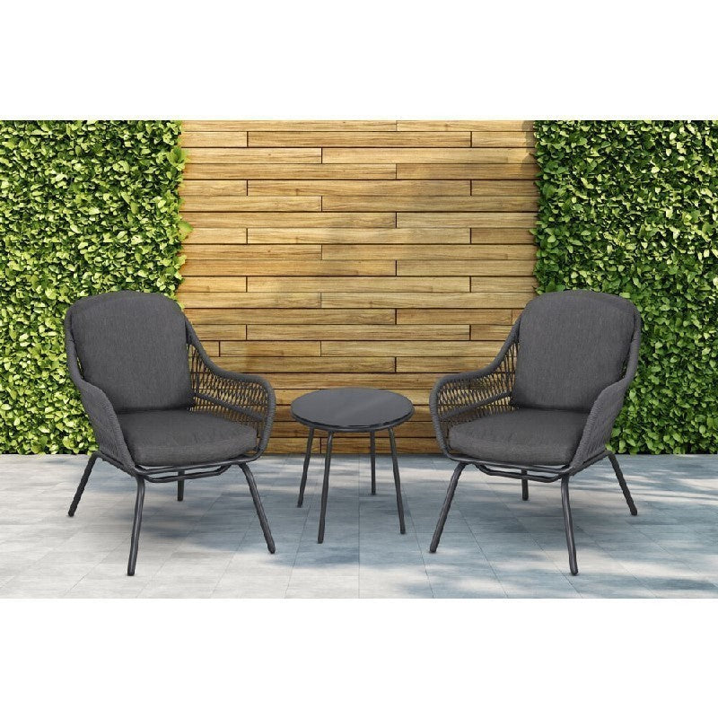 Mod Furniture - Skylar 3pc Seating Set: 2 Rope Cushioned Chairs and Glass Top Side Table | SKY3PC-GRY
