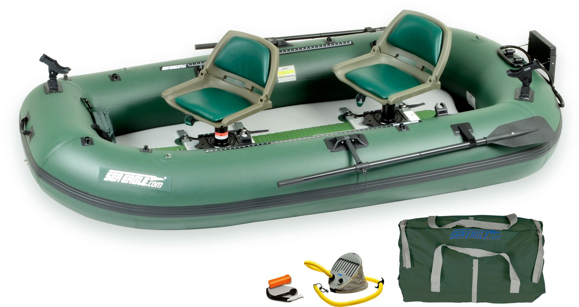 Sea Eagle - 4 Person 10'1" Green Stealth Stalker 10 Inflatable Frameless Fishing Boat Package ( STS10K_P )