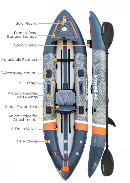 Solstice - Scout Fishing Kayak Full Kit with Accessory Mounts - Inflatable Kayak 12'6" Solo