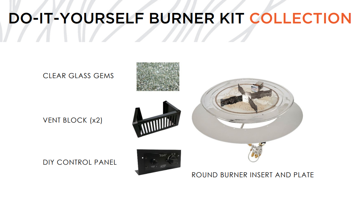 Outdoor Greatroom - 36" Round Do-it-Yourself Crystal Fire Plus Gas Burner Kit - DIY-36RD-K