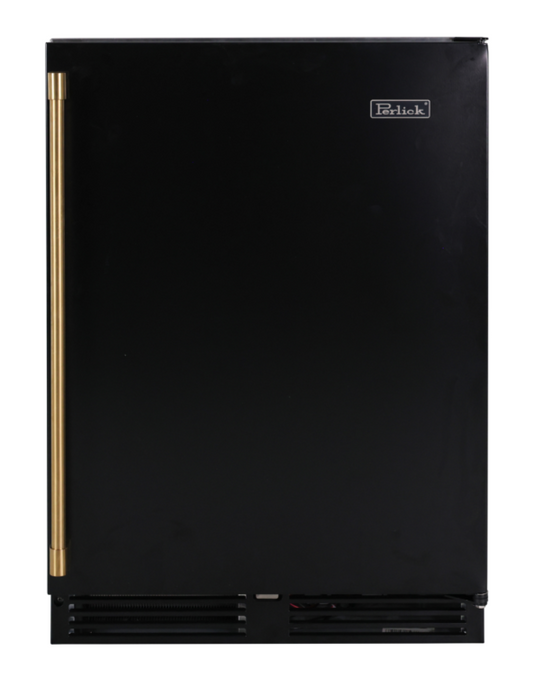Perlick - 24” Signature Series Replacement Door Kit Matte Black Solid Door with Brass Handle - 24RDK-MB-S-BR
