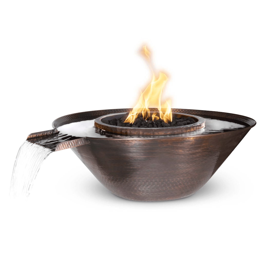 The Outdoor Plus - 31" Remi Hammered Copper Fire & Water Bowl - Gravity Spill - NG, LP - OPT-31RCFOGS