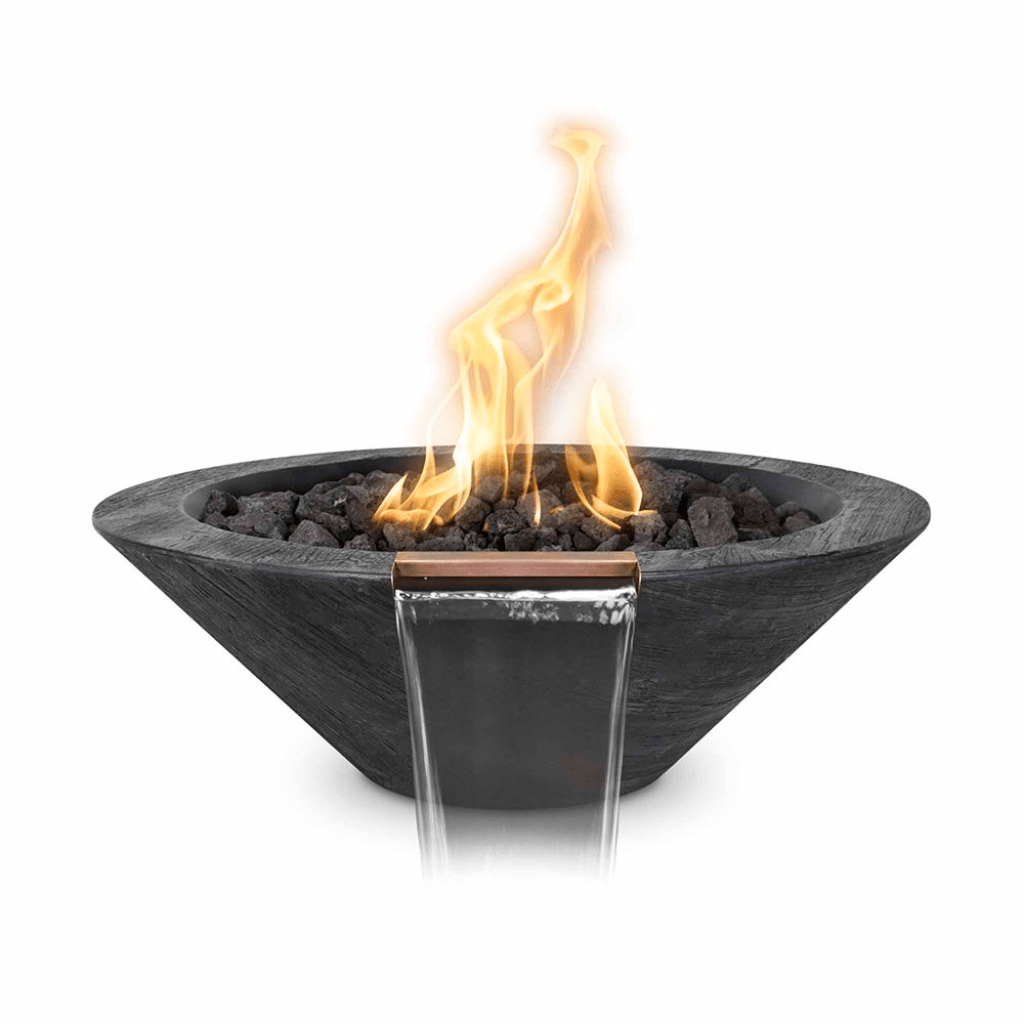The Outdoor Plus - 32" Round Cazo Fire & Water Bowl - Wood Grain GFRC Concrete - NG, LP - OPT-32RWGFW
