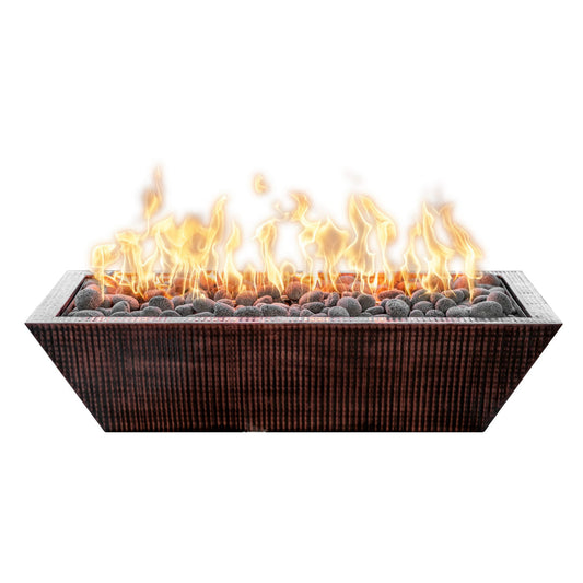 The Outdoor Plus - 48" x 20" Linear Maya Hammered Copper Fire Bowl - NG, LP - OPT-6020MCFO