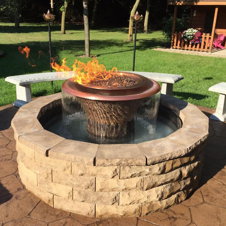 The Outdoor Plus - 60" Round Olympian Fire & Water Fountain - Copper - 360 Spill - OPT-OLY60E12