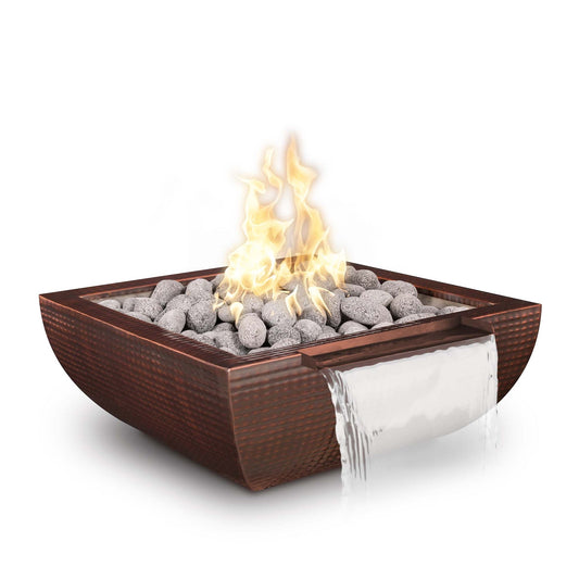 The Outdoor Plus - 24" Avalon Hammered Copper Fire & Water Bowl - Wide Spill - NG, LP - OPT-24AVCPFWWS