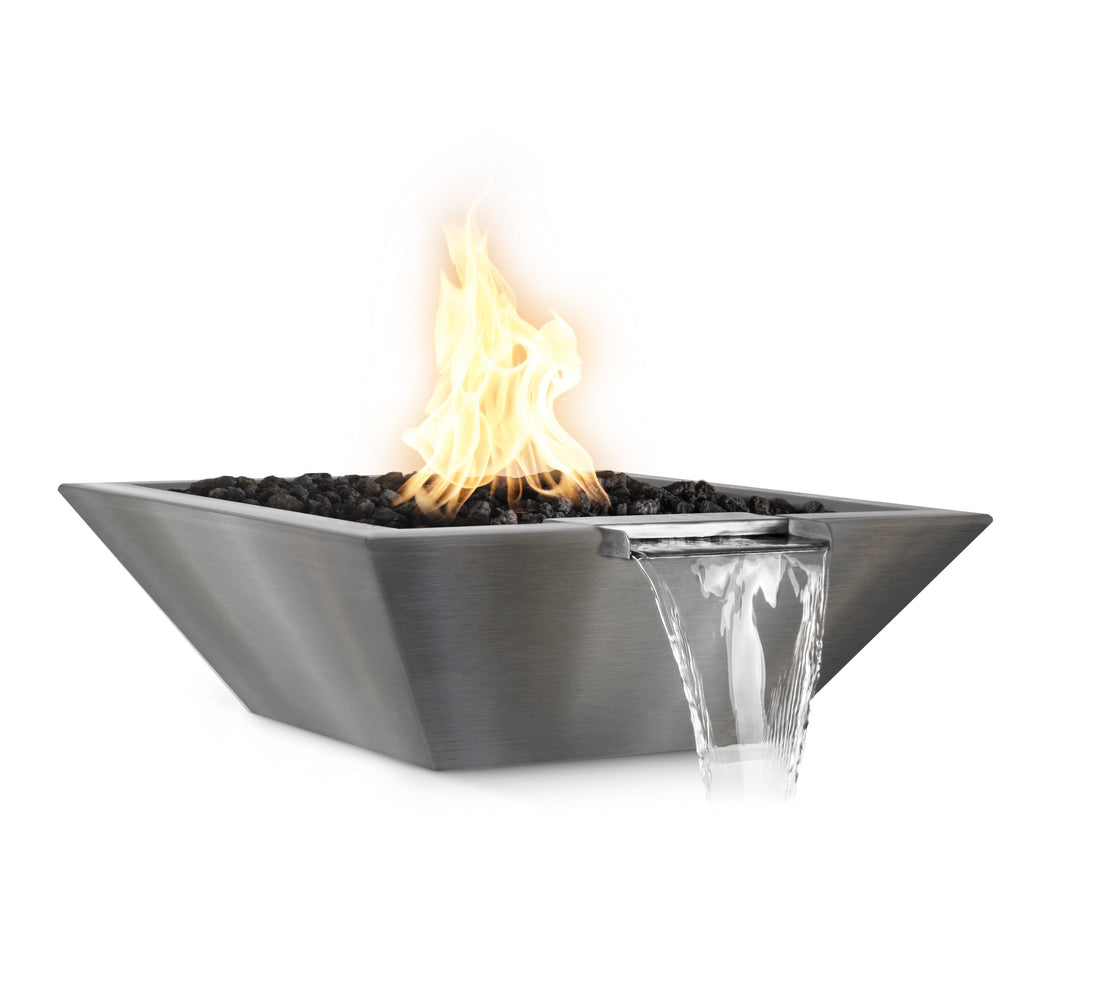 The Outdoor Plus - 24" Square Maya Fire & Water Bowl - Stainless Steel - NG, LP - OPT-24SQSSFW