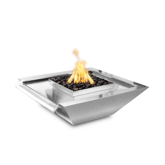 The Outdoor Plus - 36" Square Maya Fire & Water Bowl - Stainless Steel - NG, LP - OPT-36SQSSFW