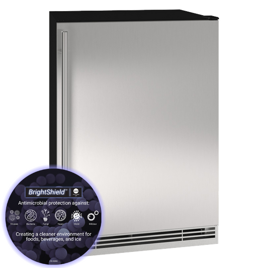 U-Line | Solid Refrigerator 24" Reversible Hinge Stainless Solid 115v BrightShield | 1 Class | UHRE124-SS81A