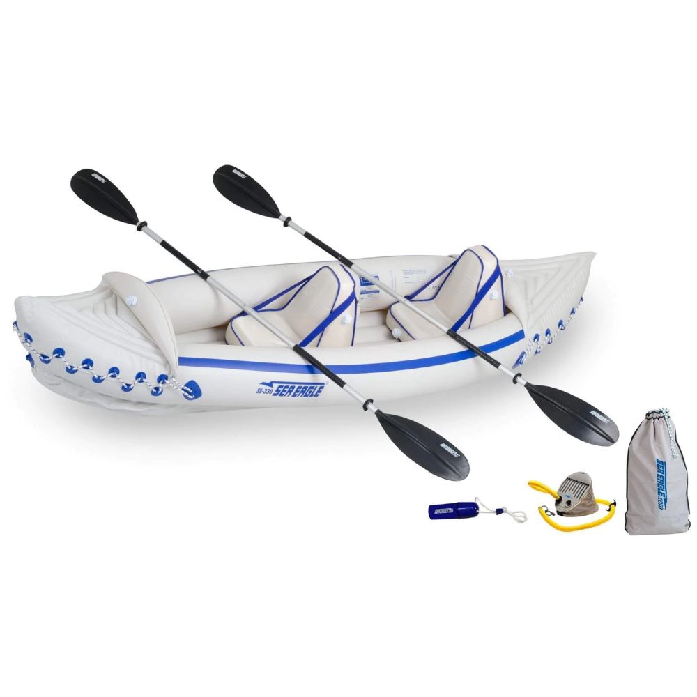 Sea Eagle - SE330  3 Person 11'2" White/Blue Sports Kayak Lightest & Portable Kayak