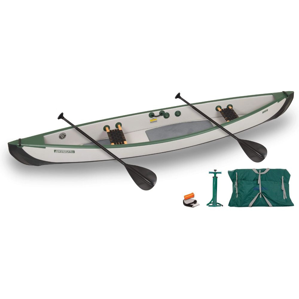 Sea Eagle - TC16 2 Person 16' White/Green Inflatable Travel Canoe Wood/Web 2 Person Seat  ( TC16K_STW )