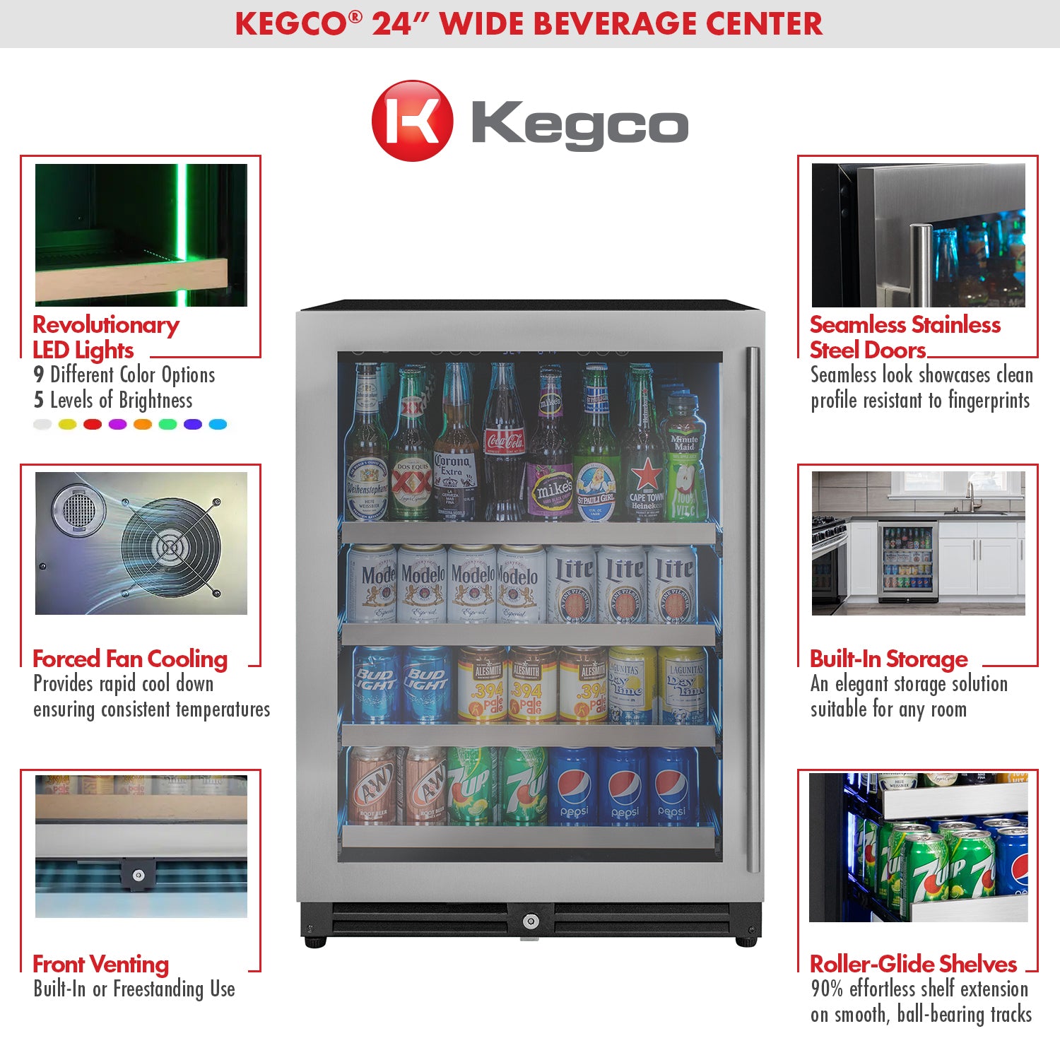 Kegco 24" Wide Reserva Series Stainless Steel Left Hinge Beverage Center