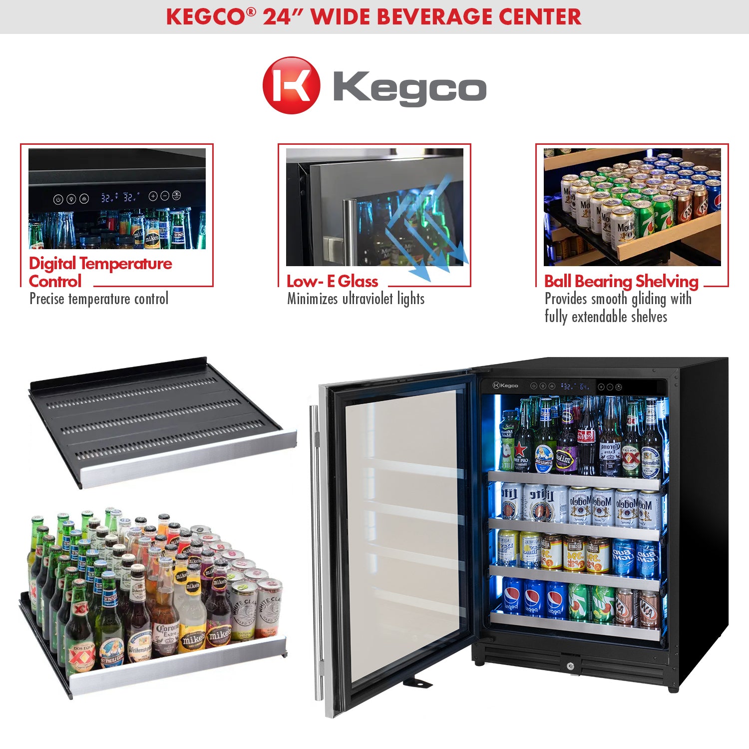 Kegco 24" Wide Reserva Series Stainless Steel Left Hinge Beverage Center