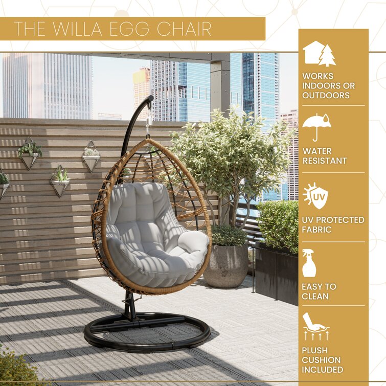 Mod Furniture - Willa Steel Outdoor Hanging Egg Chair with Gray Cushions | WILLAEGG-GRY
