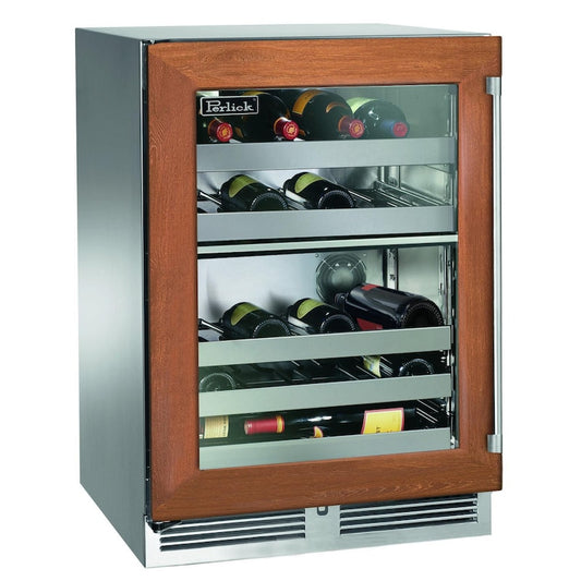 Perlick - 24" Signature Series Marine Grade Dual-Zone Wine Reserve with fully integrated panel-ready glass door, with lock - HP24DM