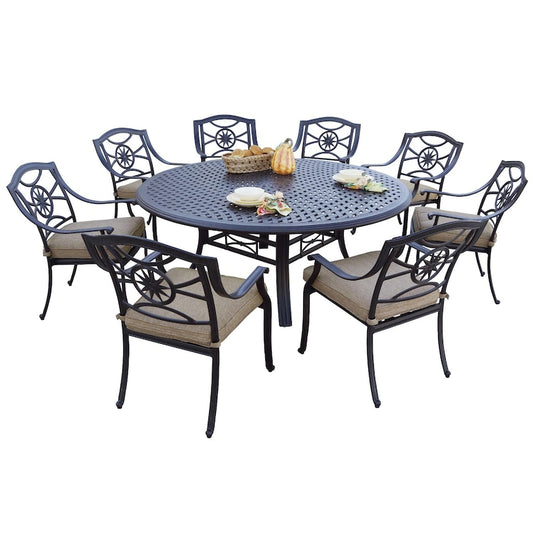 Darlee - Ten Star 9-Piece Patio Dining Set with Cushions and 71'' Round Dining Table  - DL503-9PC-99LD