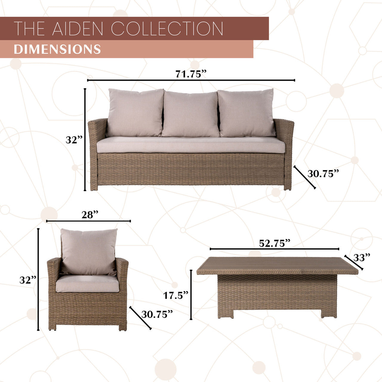 Mod Furniture - Aiden 4-Piece Alunimum Patio Conversation Set with Light Grey Cushions and Adjustable Coffee Table | AIDEN4PC-GRY