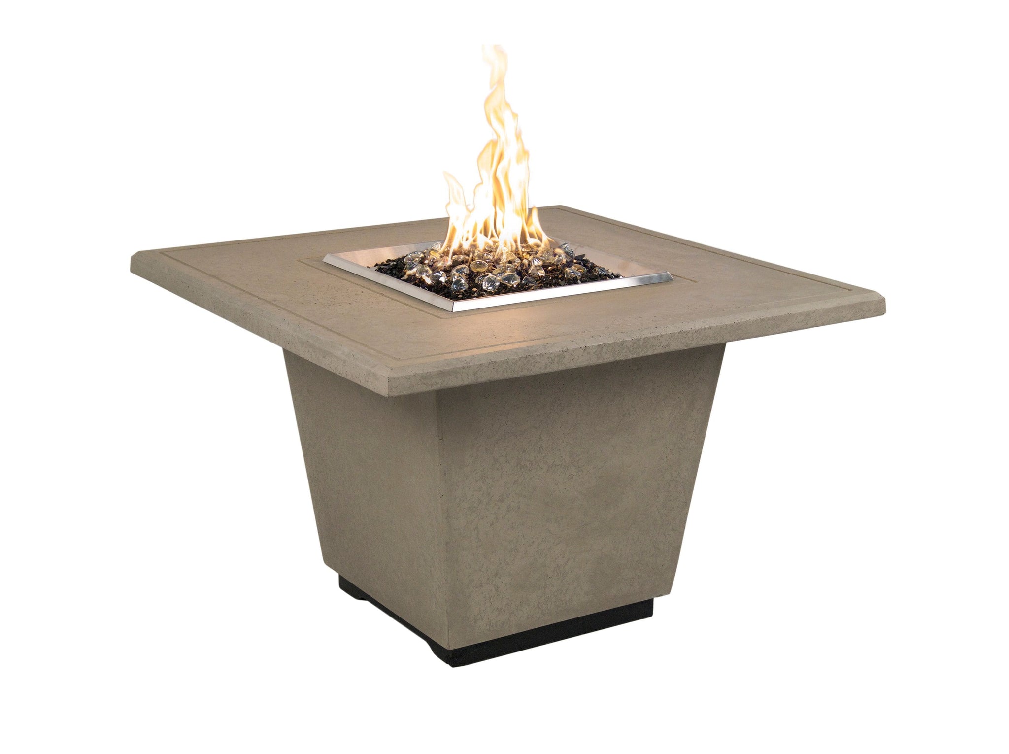 American Fyre Designs - Cosmopolitan Chat Height Fire Table, Square - Smoke/Travertine - Propane | 640-XX-11-X2PC