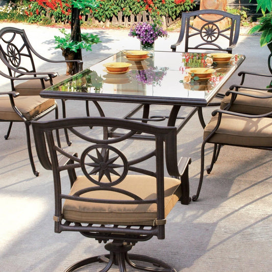Darlee - Ten Star 7-Piece Patio Glass Top Dining Set with Cushions and 42 x 72'' Rectangular Glass Top Dining Table  - DL503-7PC-50E