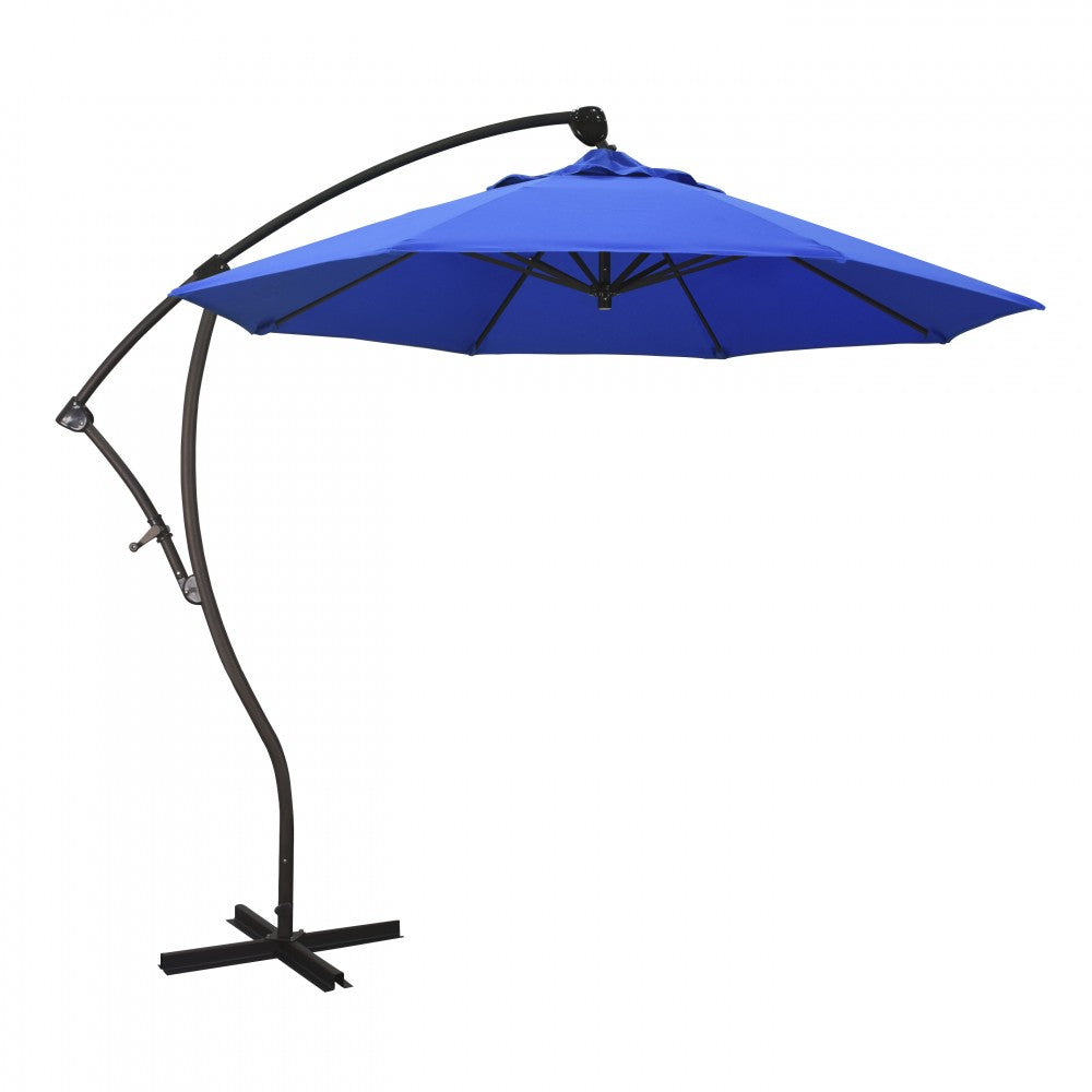 California Umbrella - 9 ft. Bronze Aluminum Cantilever Patio Umbrella with Crank Open 360 Rotation in Pacific Blue Sunbrella