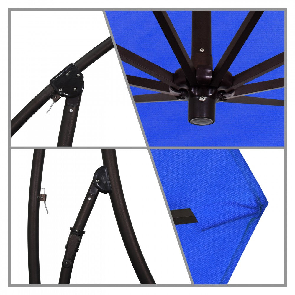 California Umbrella - 9 ft. Bronze Aluminum Cantilever Patio Umbrella with Crank Open 360 Rotation in Pacific Blue Sunbrella