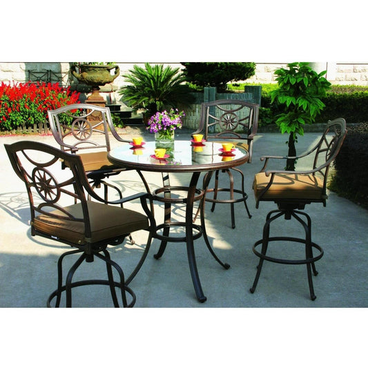 Darlee - Ten Star 5-Piece Patio Glass Top Bar Set with Cushions and 42'' Round Glass Top Bar Table  - DL503-5PC-50F