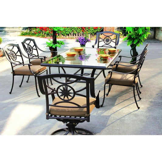 Darlee - Ten Star 7-Piece Patio Glass Top Dining Set with Cushions and 42 x 72'' Rectangular Glass Top Dining Table  - DL503-7PC-50E