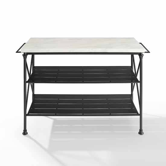 Crosley Furniture - Madeleine French Industrial Kitchen Island in Matte Black with White Faux Marble Table Top, 53-1/4" W x 24" D x 36" H