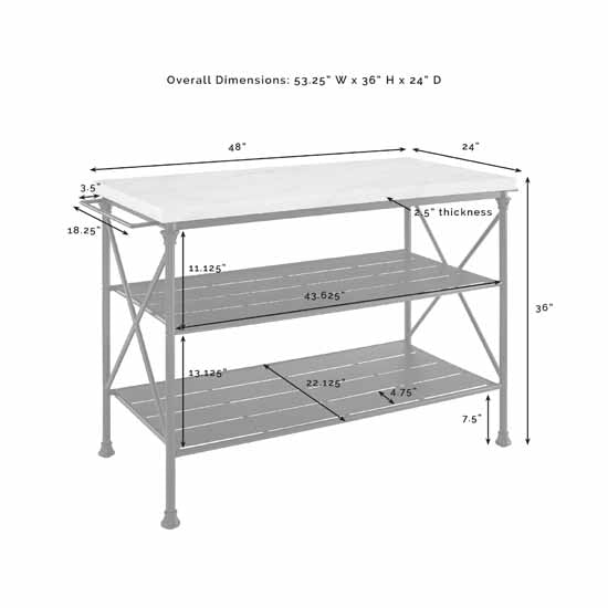 Crosley Furniture - Madeleine French Industrial Kitchen Island in Matte Black with White Faux Marble Table Top, 53-1/4" W x 24" D x 36" H