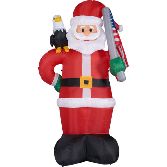 Christmas Time - 8-Ft. Tall Americana Santa, Bald Eagle, and American Flag, Prelit Outdoor Christmas Inflatable with Storage Bag - Red