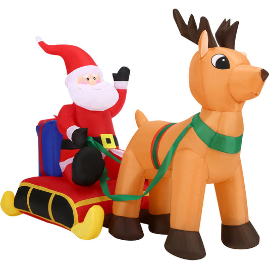 Christmas Time - 4-Ft. Pre-Lit Inflatable Santa Claus in a Sleigh with Reindeer Outdoor Christmas Decoration - Red