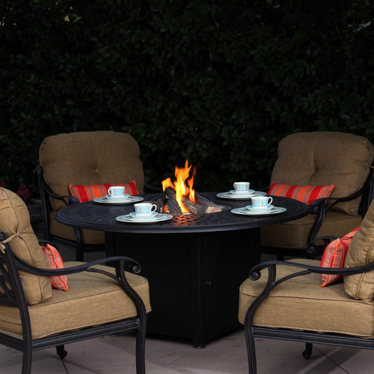 Darlee - Nassau 5-Piece Patio Propane Fire Pit Conversation Set with Cushions and 52'' Round Fire Pit Chat Table - DL603-5PC-60QB