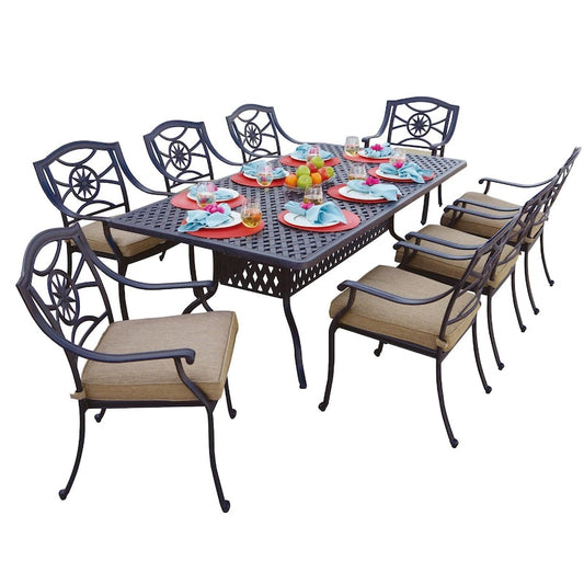 Darlee - Ten Star 9-Piece Patio Dining Set with Cushions and 42 x 84'' Rectangular Dining Table  - DL503-9PC-30RLD
