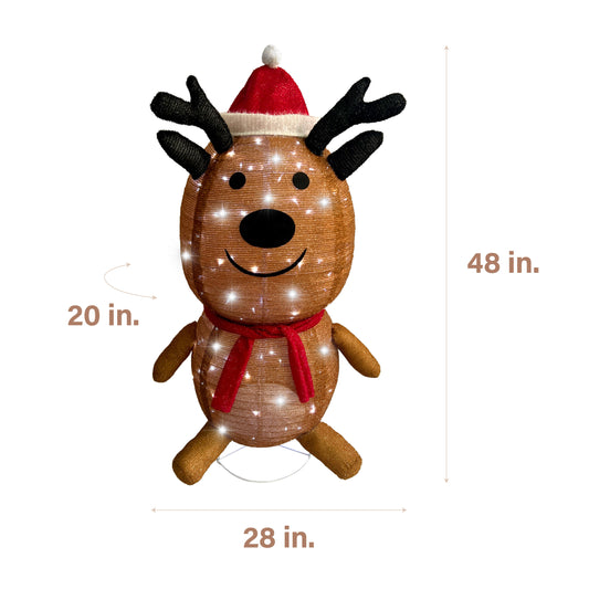 Fraser Hill Farm - 4-Ft. Prelit Collapsible Tinsel Reindeer Indoor or Outdoor Decoration - Red