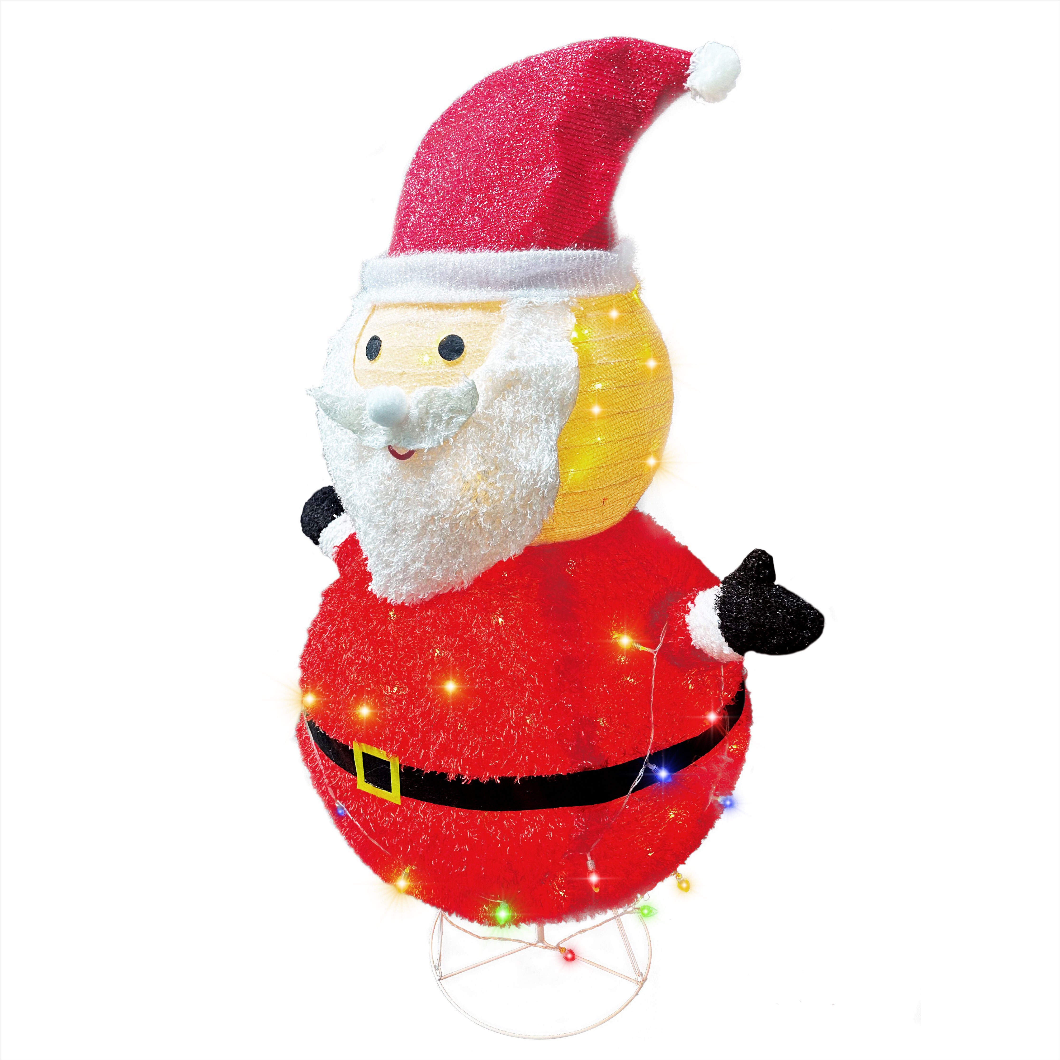 Fraser Hill Farm - 4-Ft. Prelit Collapsible Tinsel Santa Indoor or Outdoor Decoration - Red