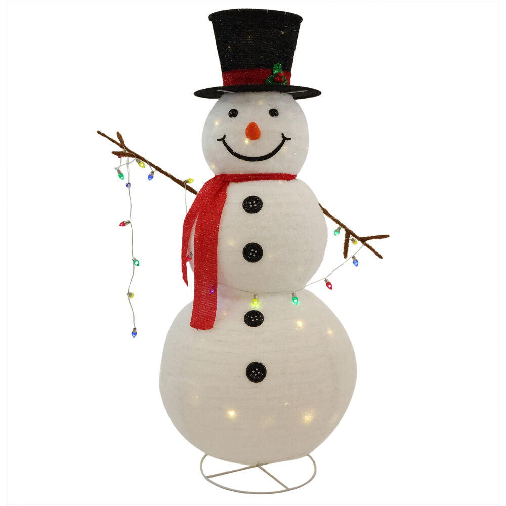 Fraser Hill Farm - 4-Ft. Prelit Collapsible Tinsel Snowman Outdoor Decoration - White