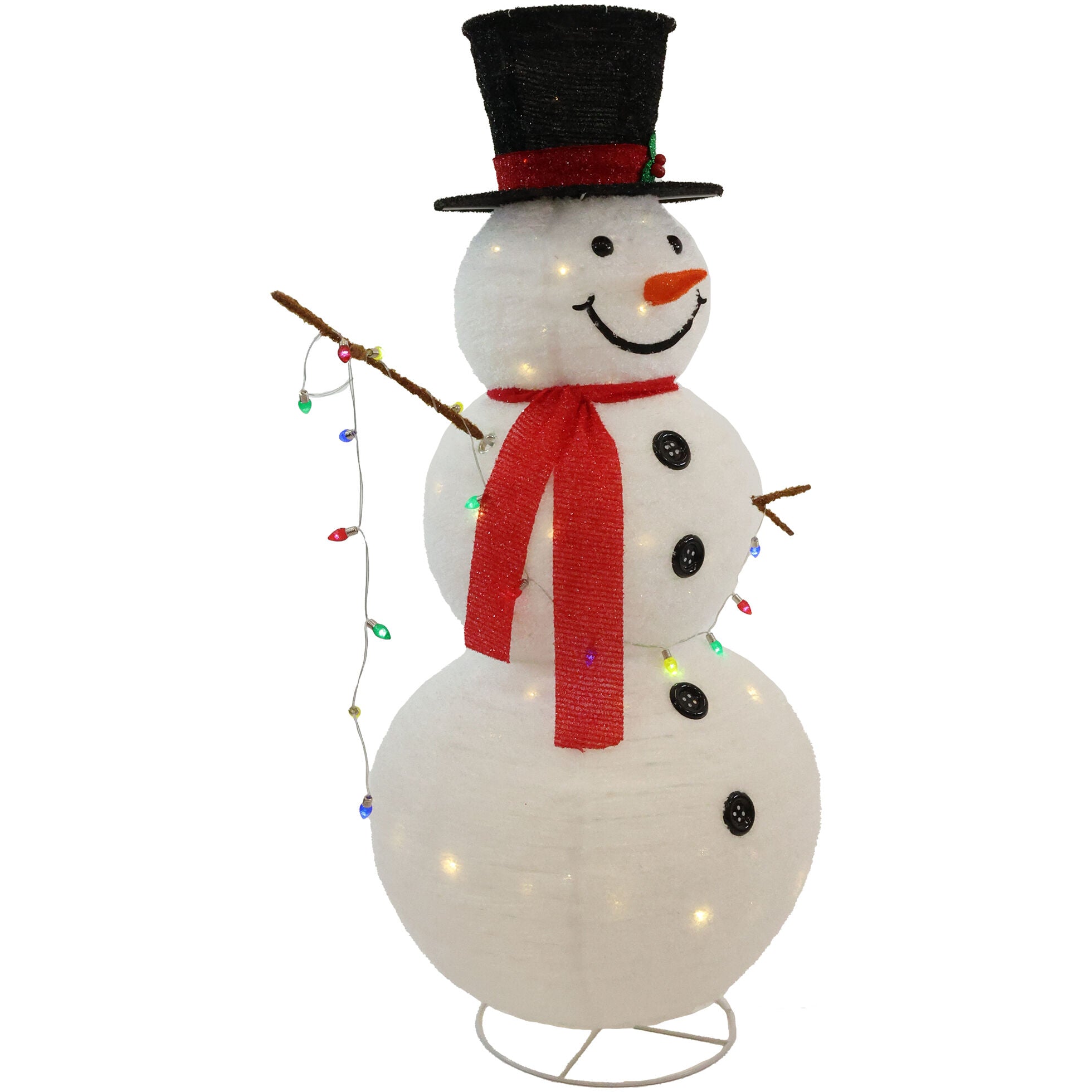 Fraser Hill Farm - 4-Ft. Prelit Collapsible Tinsel Snowman Outdoor Decoration - White