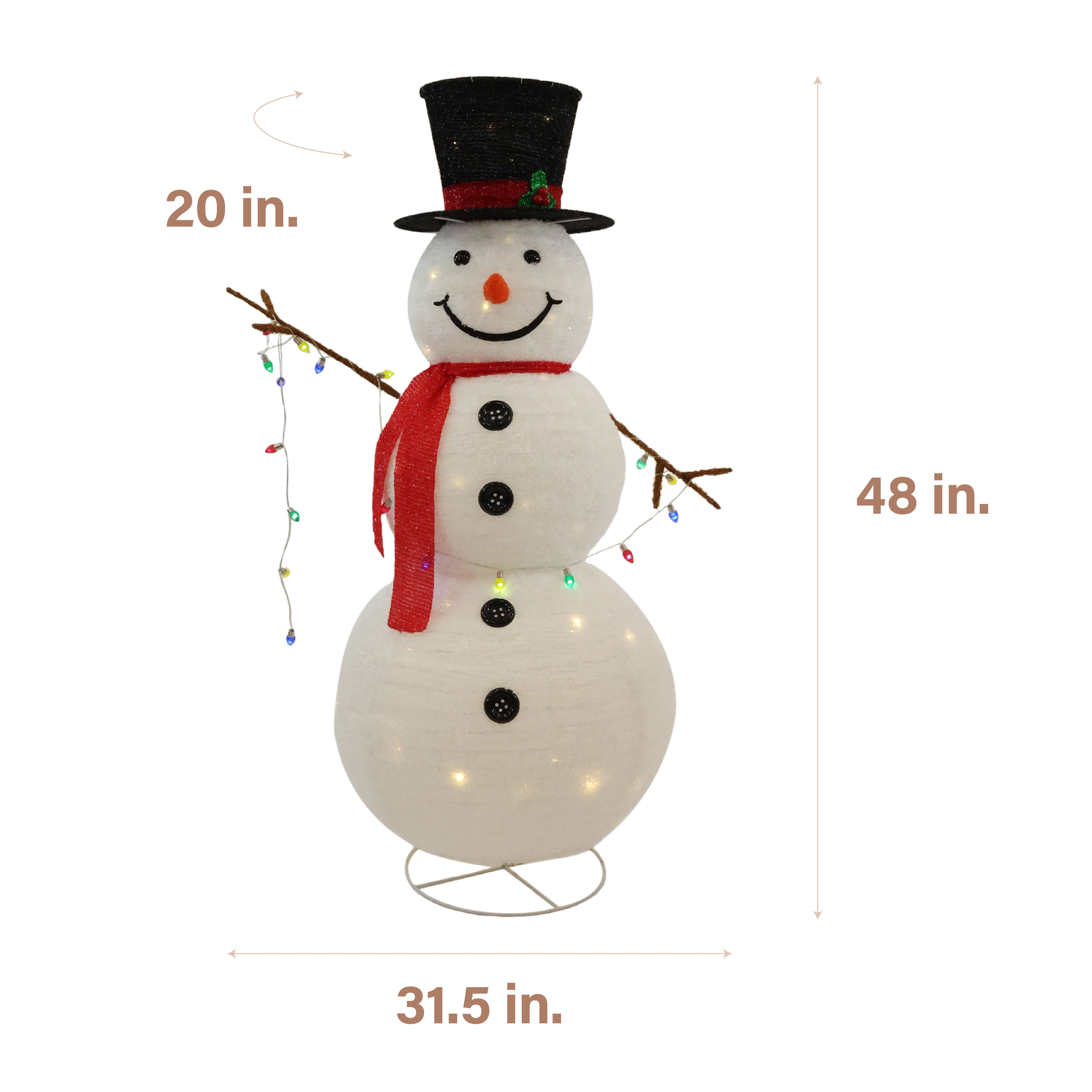 Fraser Hill Farm - 4-Ft. Prelit Collapsible Tinsel Snowman Outdoor Decoration - White