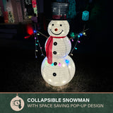 Fraser Hill Farm - 4-Ft. Prelit Collapsible Tinsel Snowman Outdoor Decoration - White