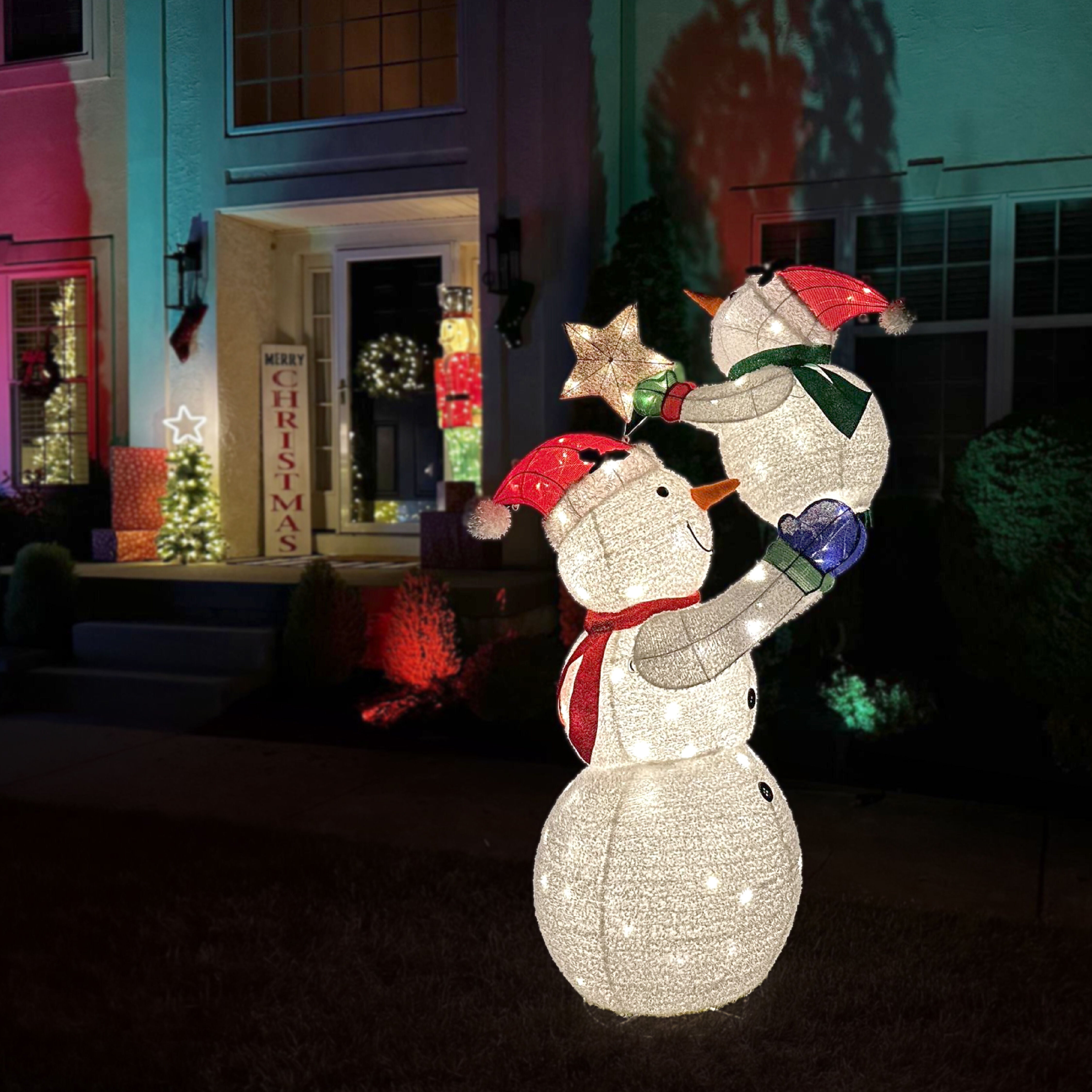 Fraser Hill Farm - 6-Ft. Prelit Tinsel Snowman Decoration with LED Lights