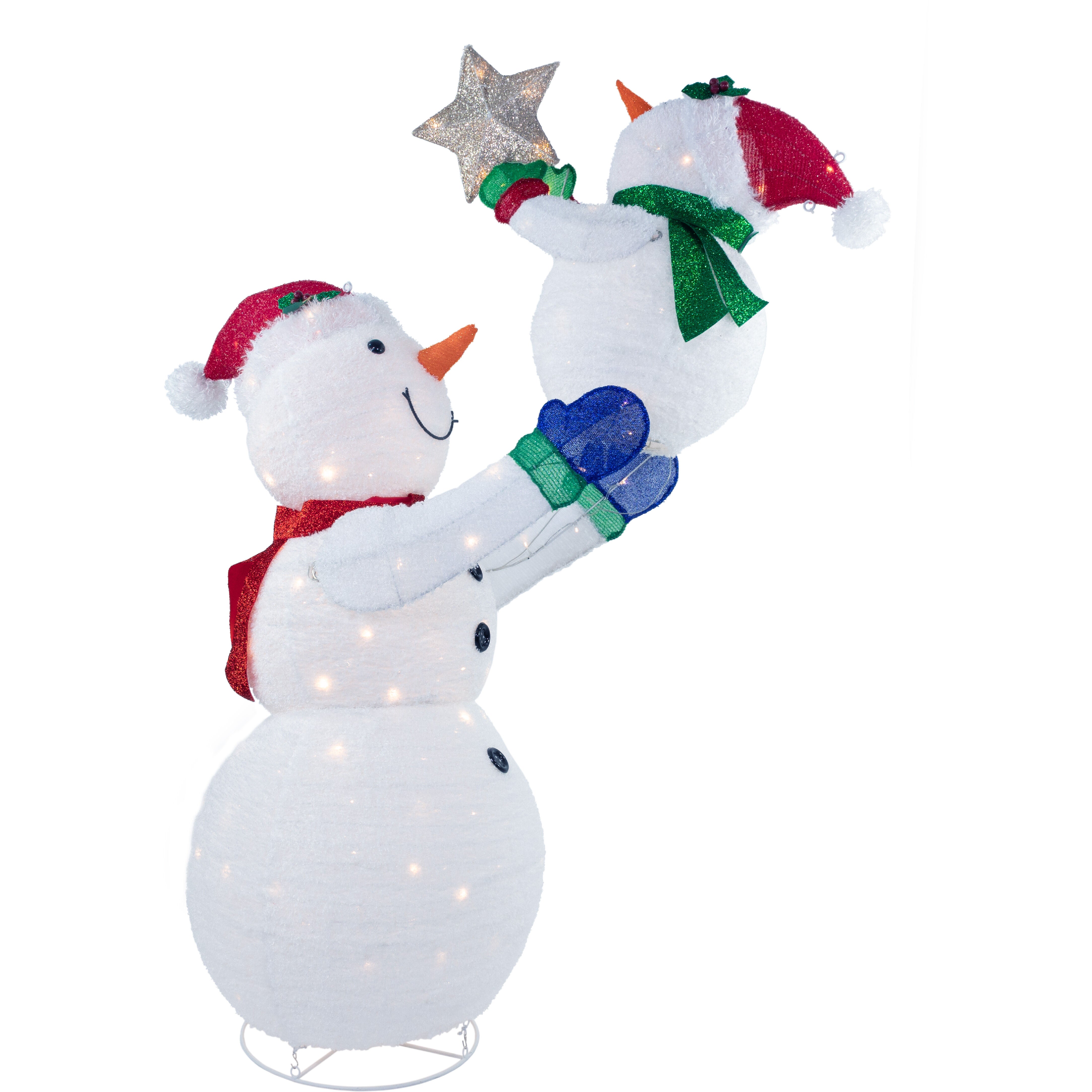 Fraser Hill Farm - 6-Ft. Prelit Tinsel Snowman Decoration with LED Lights