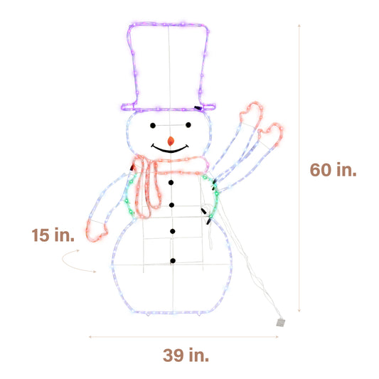 Fraser Hill Farm - 5-Ft. Prelit LED Snowman with Waving Arm Outdoor Decoration - Multi