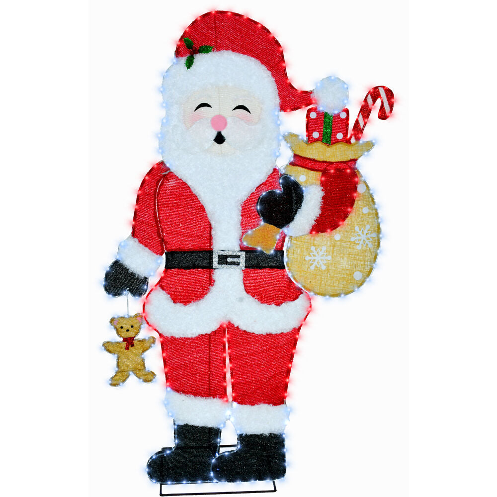 Fraser Hill Farm - 5-Ft. Prelit Tinsel Santa Claus Decoration with LED Lights