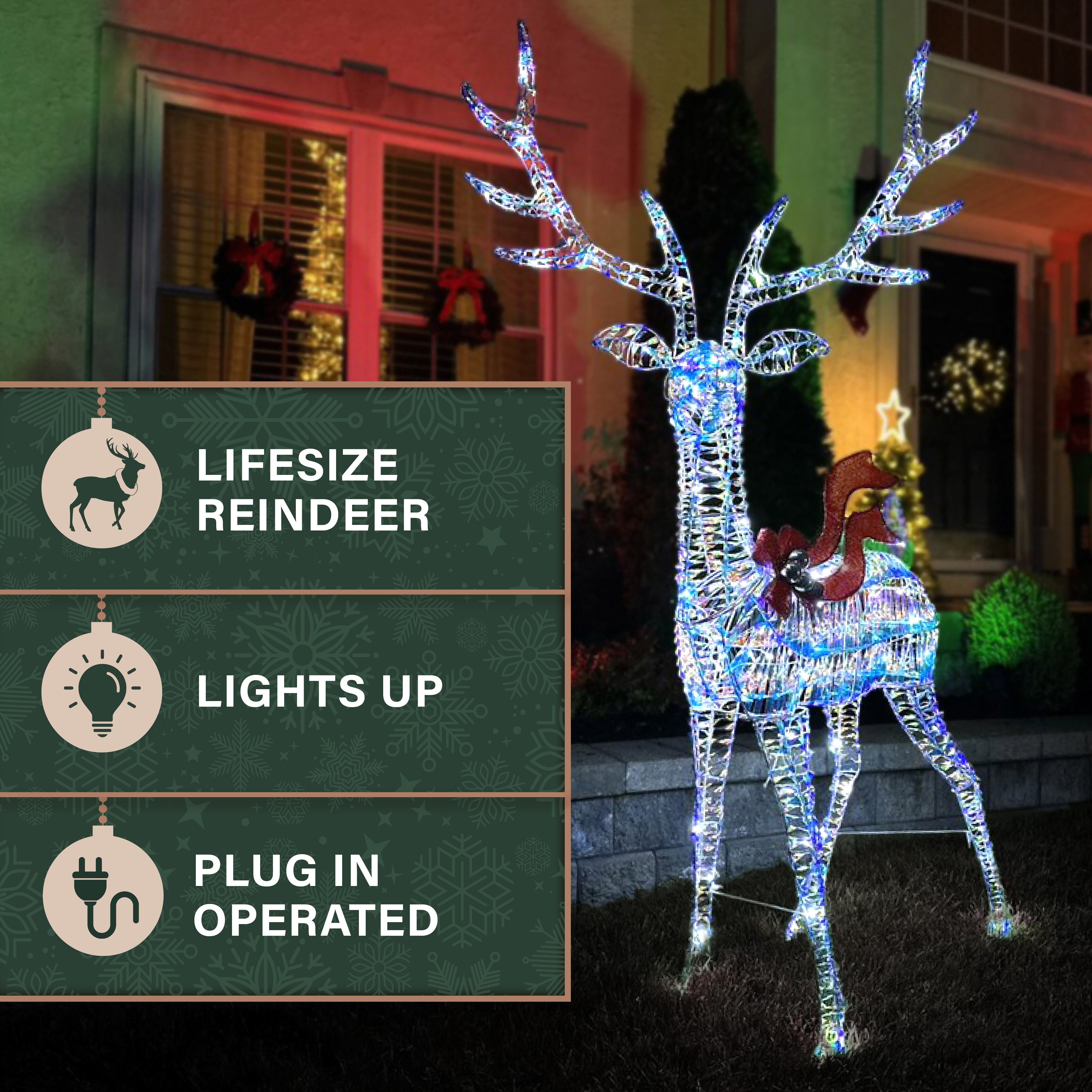 Fraser Hill Farm - 6-Ft. Prelit Iridescent Reindeer Decoration with LED Lights