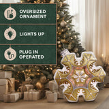 Fraser Hill Farm - 36-in. Vintage Snowflake Ornament Statue with LED Lights - White, Gold