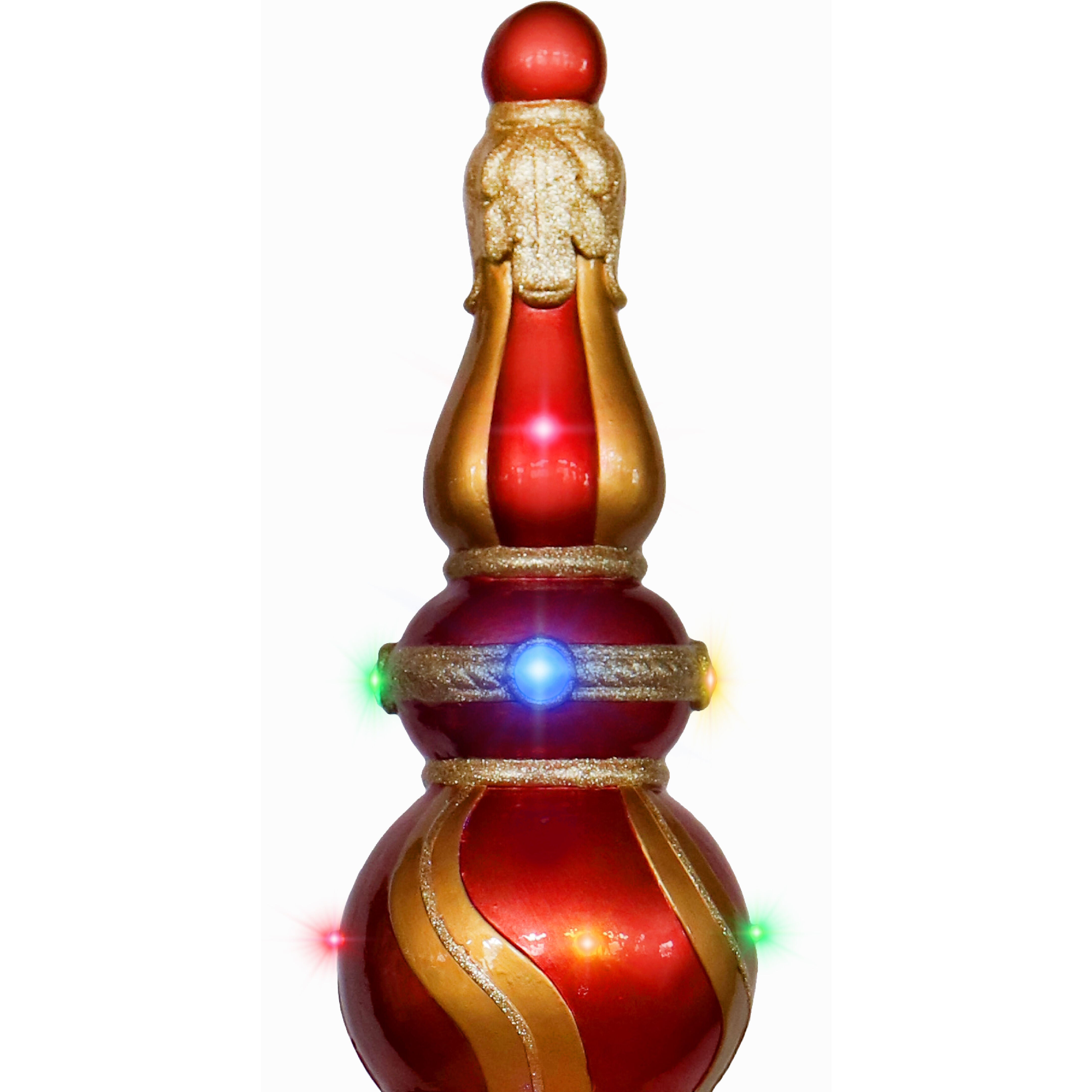 Fraser Hill Farm - 4-Ft. Metallic Finial Statue with LED Lights and Music - Red, Gold